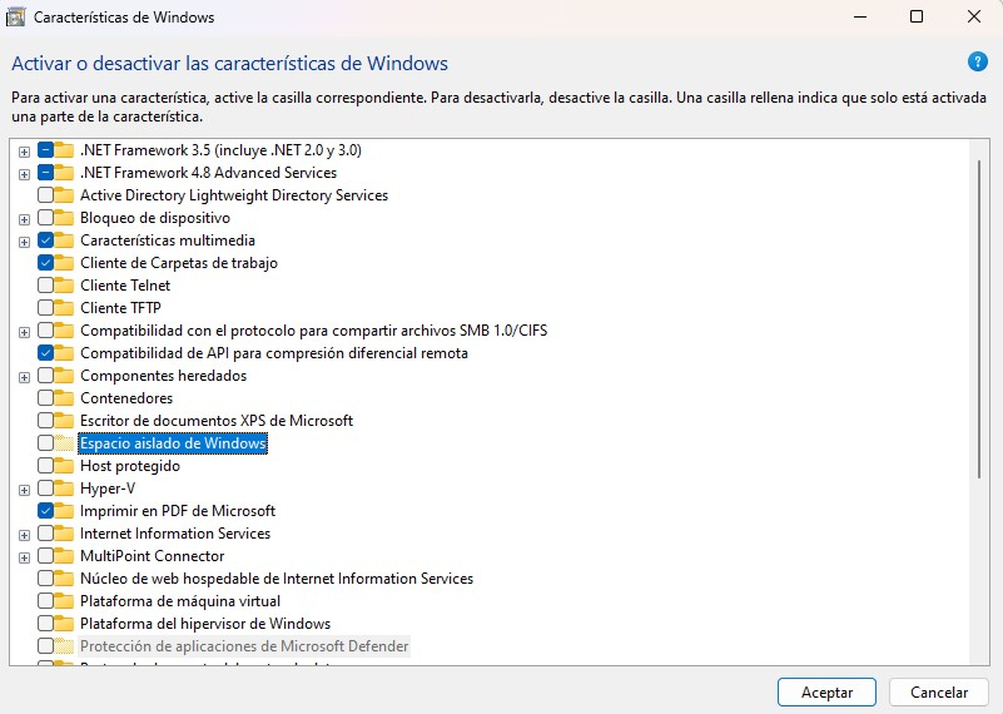 Espacio aislado de Windows