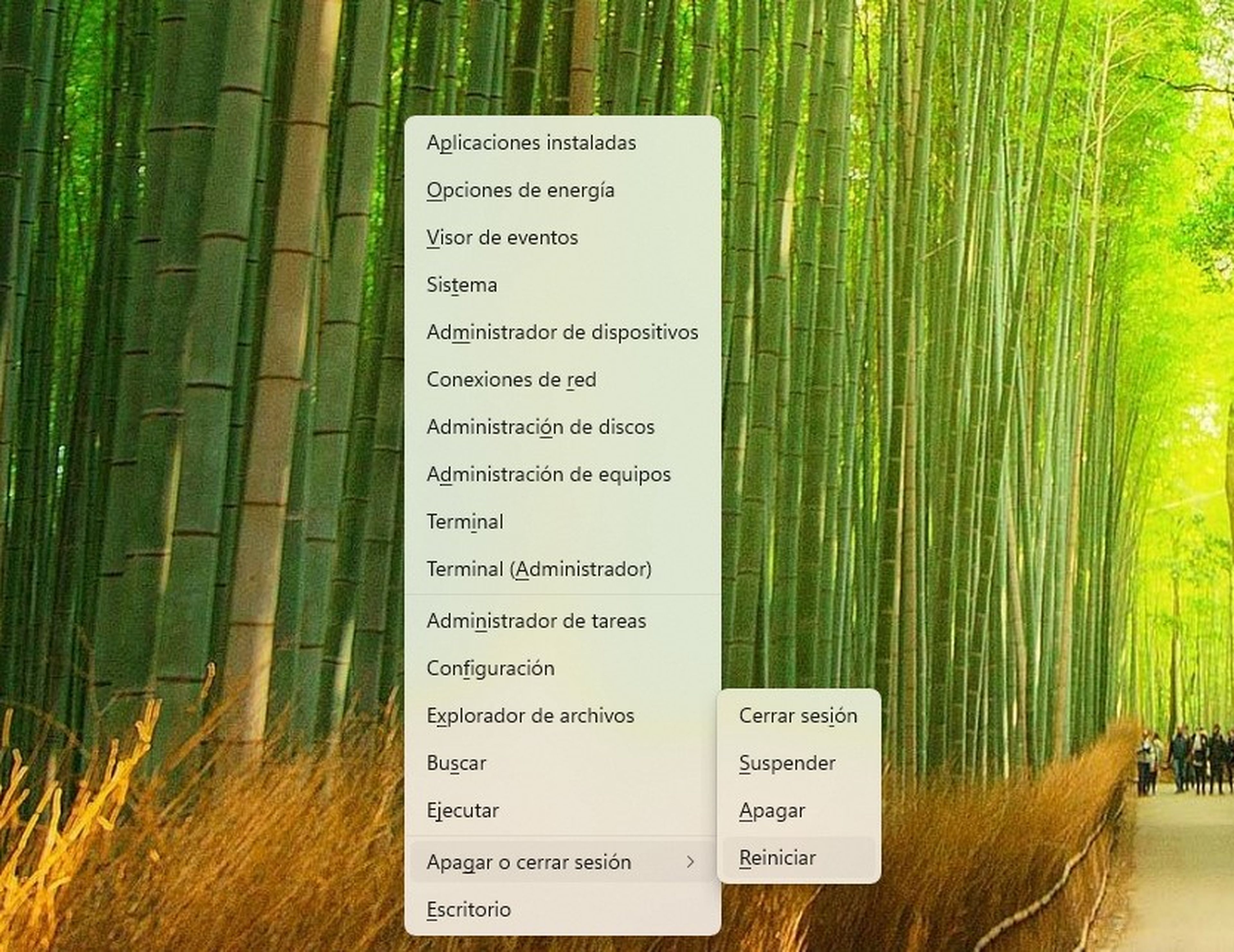 Menú barra de tareas