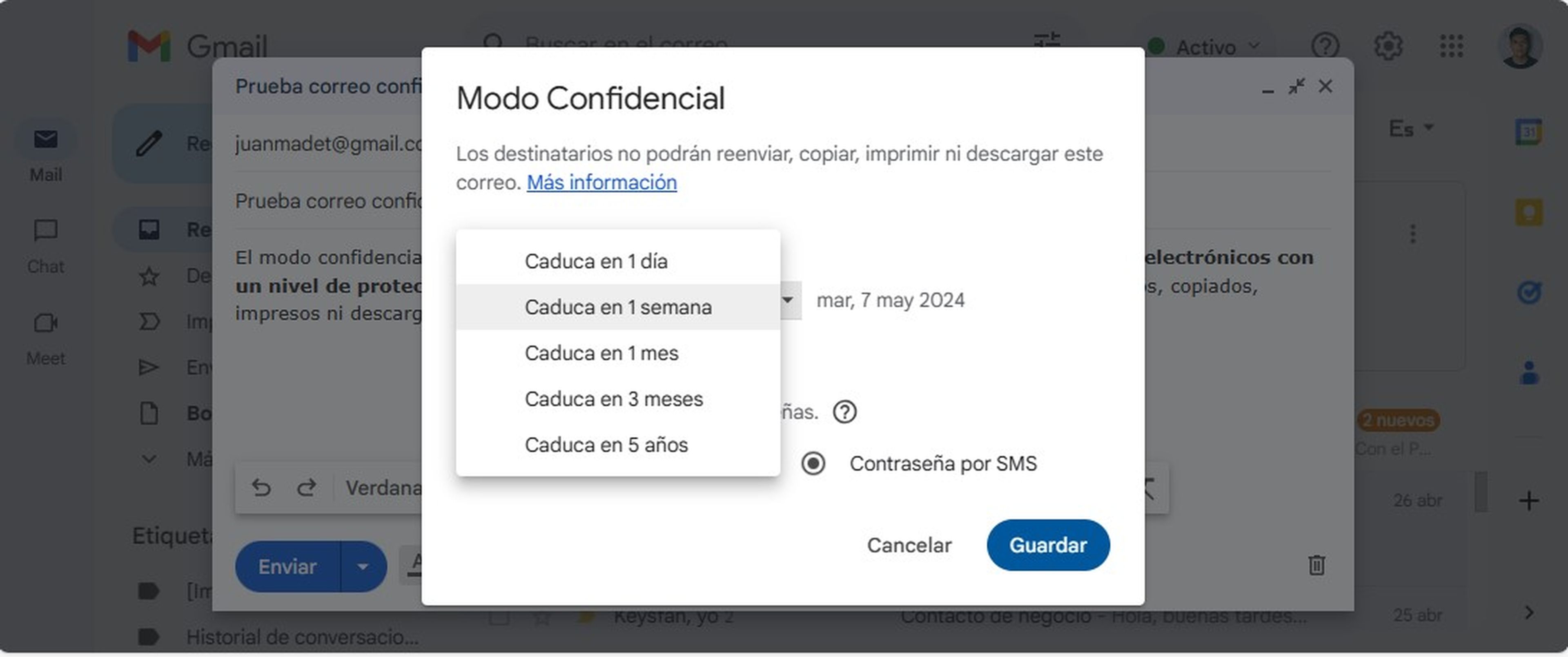 Enviar correos seguros en Gmail